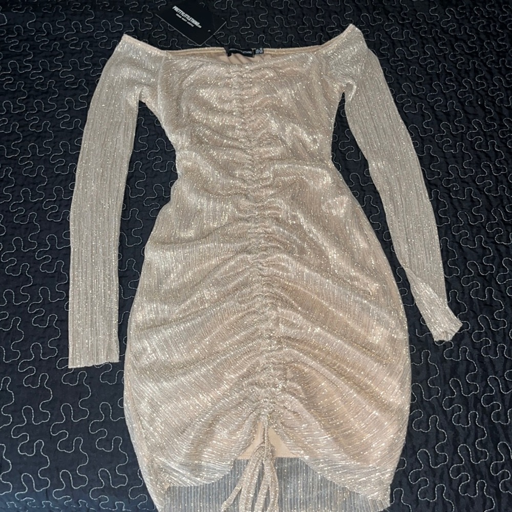 Gold Metallic Ruched Body Con Dress